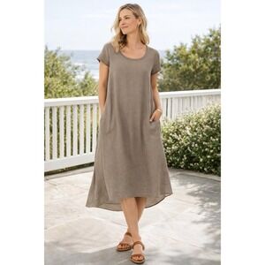 Fresh Laundry 100% Linen Midi Dress Women Sz S Beige Gauzy Lightweight Lagenlook